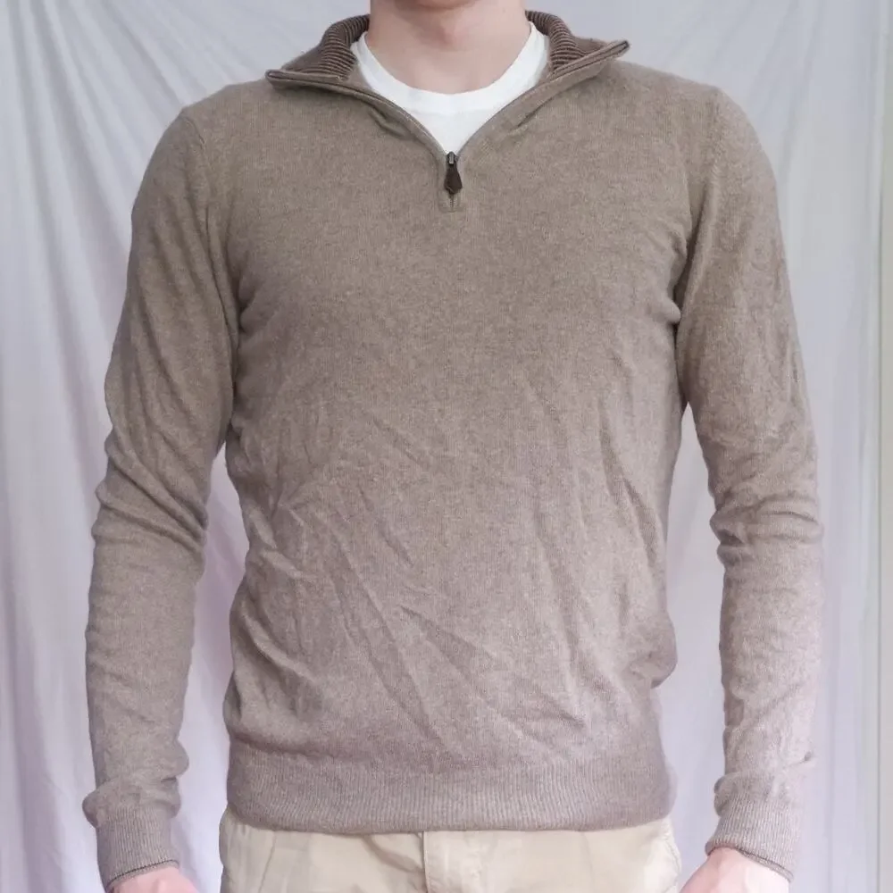 Jos. A. Bank Reserve Men's S Quarter Zip Sweater Italian Yarn Brown Knit